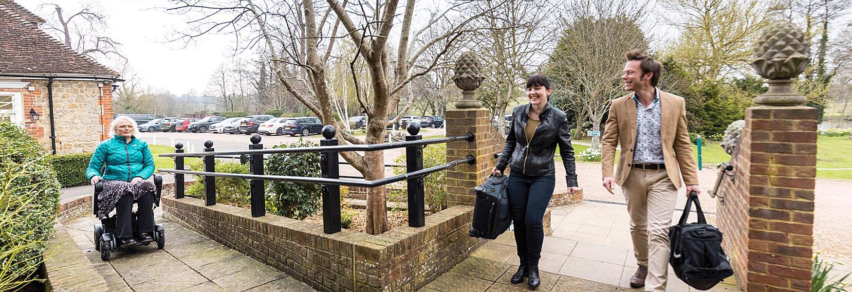 Arriving at the Chilston Park Hotel, easy with a motability scooter or on foot.