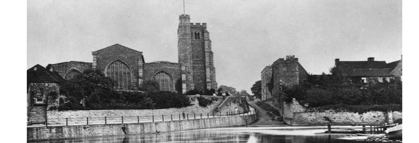 All Saints Church, the Horseway and College of Priests from the River, Maidstone, Kent