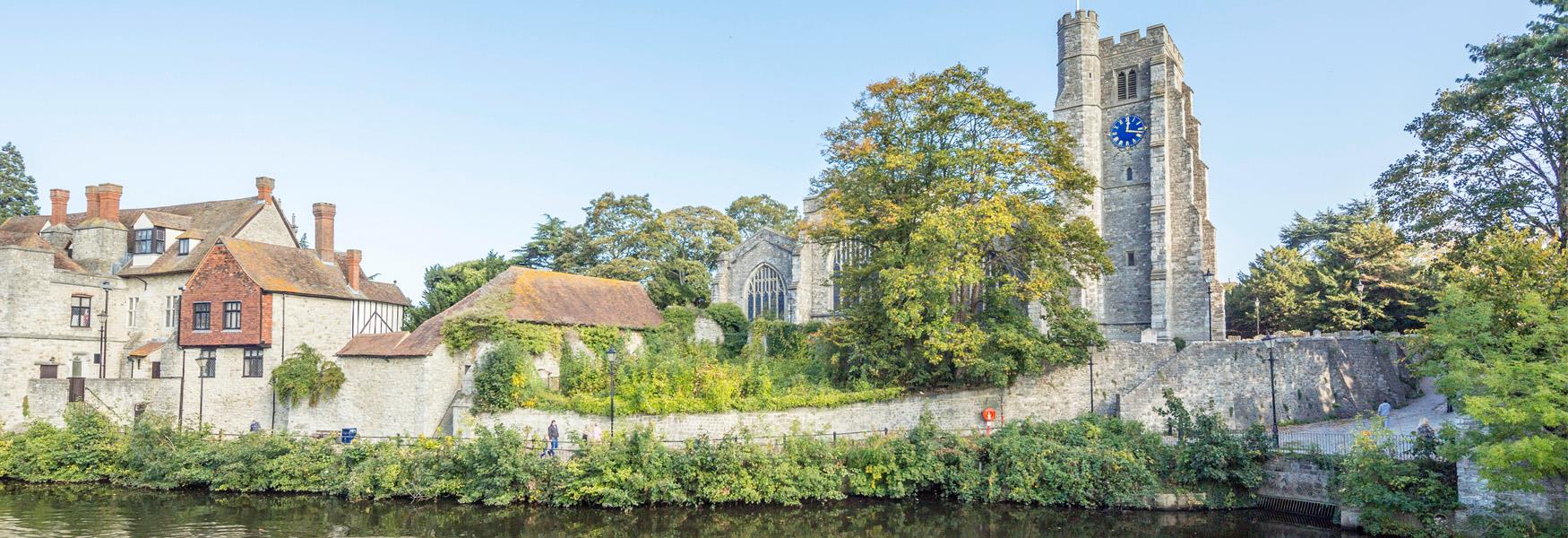 View of the Archbishops' Palace and All Saint Church from the River Medway