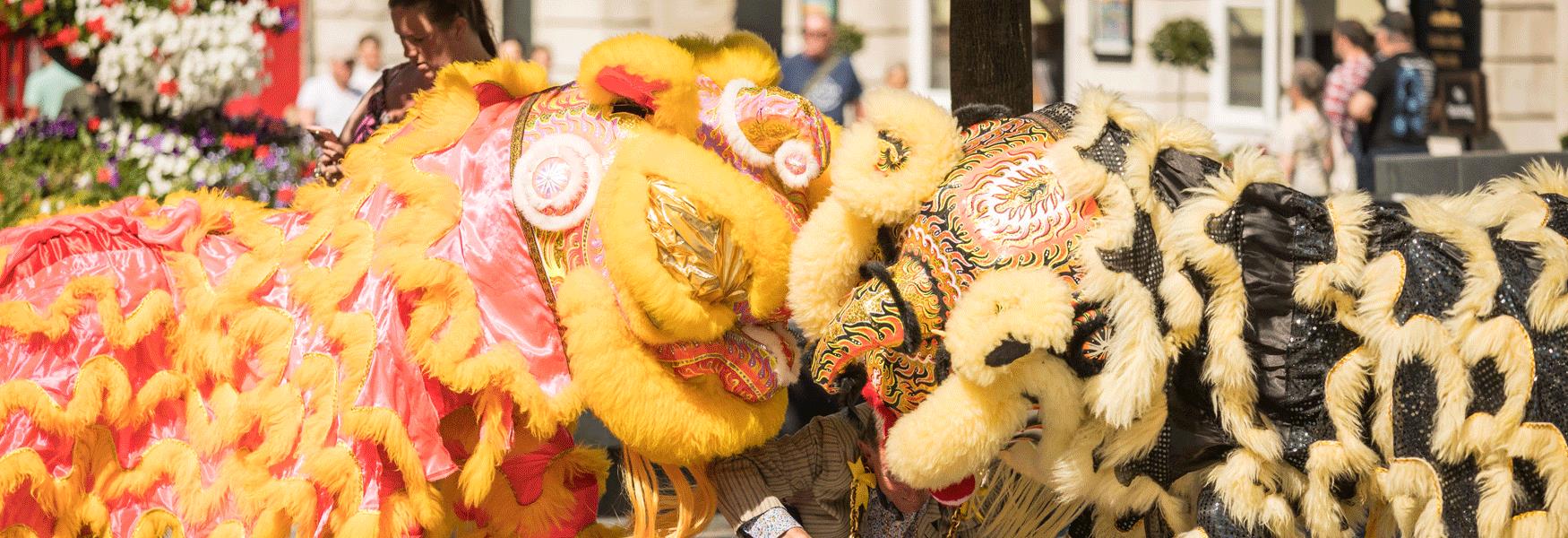 Dancing lions from Maidstone's Fusion festival, one of the exciting events in the town centre.