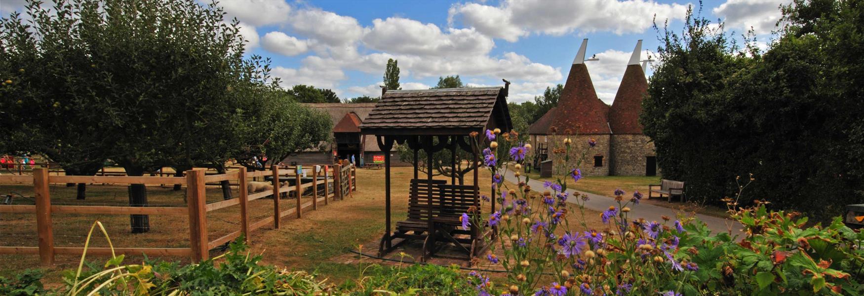 A view of the Kent Life site looking towards the Oast House