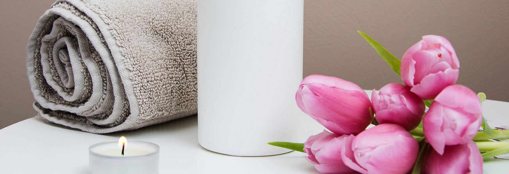 Spa towel and flowers