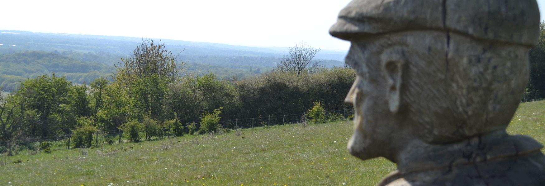 Find the Shepherd on the Hucking Estate looking out at the view from the North Downs.  Look out for the Monk too, and may be sit a while with him.