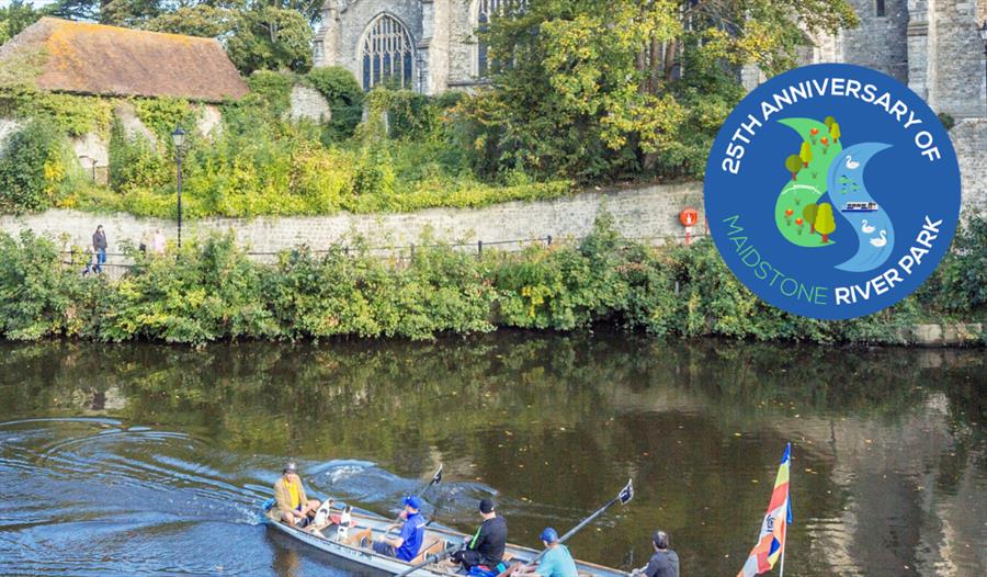 Boat on the the River Medway by the Archbishops Palace and All Saints