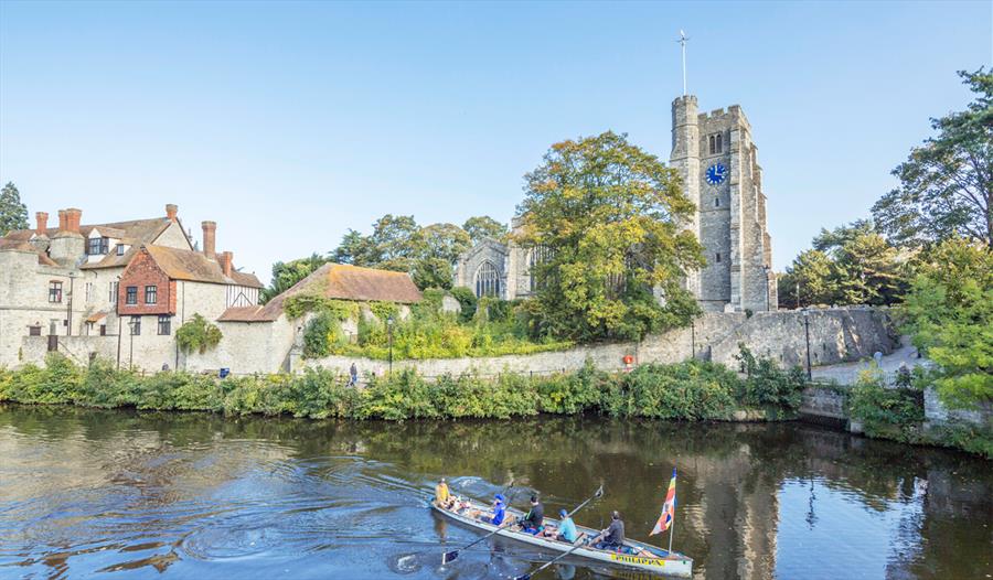 Archbishops' Palace and All Saints Church on the River Medway, next to the horseway.