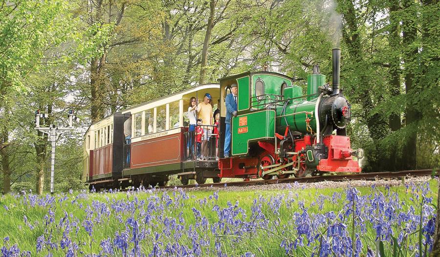 Train on railway with people waving