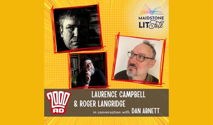 Maidstone LitFest poster featuring Laurence Campbell, Roger Langridge and Dan Abnett.