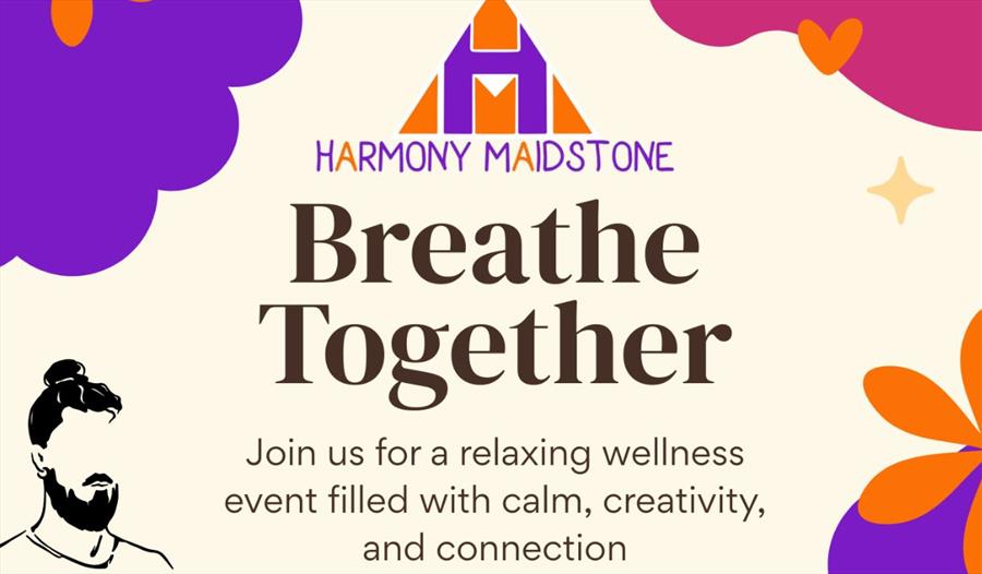 Breathe Together text on a cream background with a man's silhouette in one corner