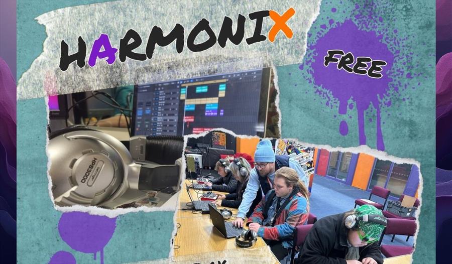 Young people learning about mixing music