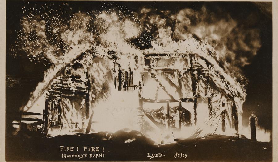 Kent Archives image of a burning building