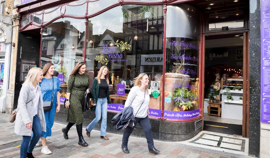 Five ladies outside of Leah's Bistro about to enter