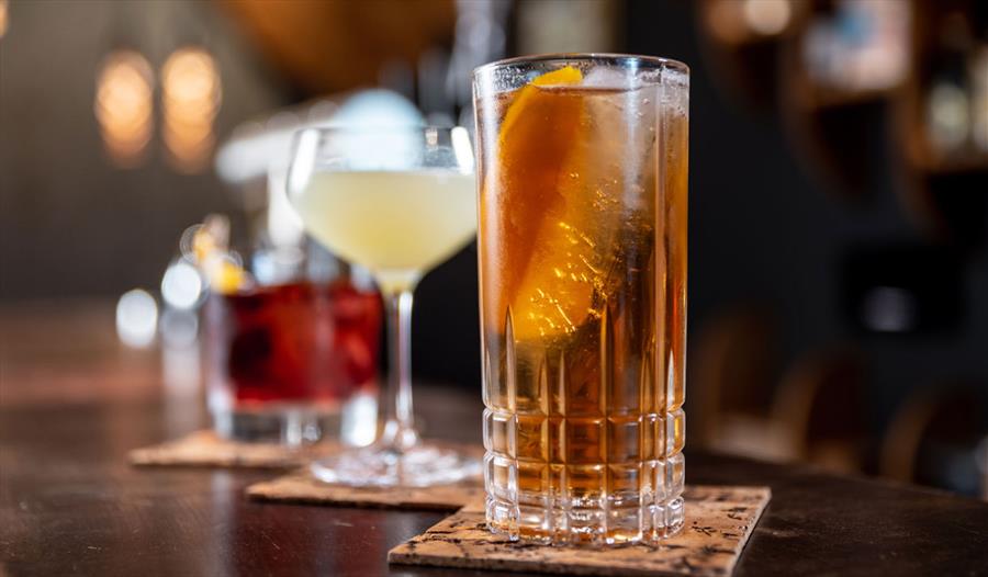 Glasses on a bar top