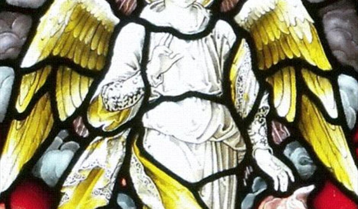 Stained glass window of an angel