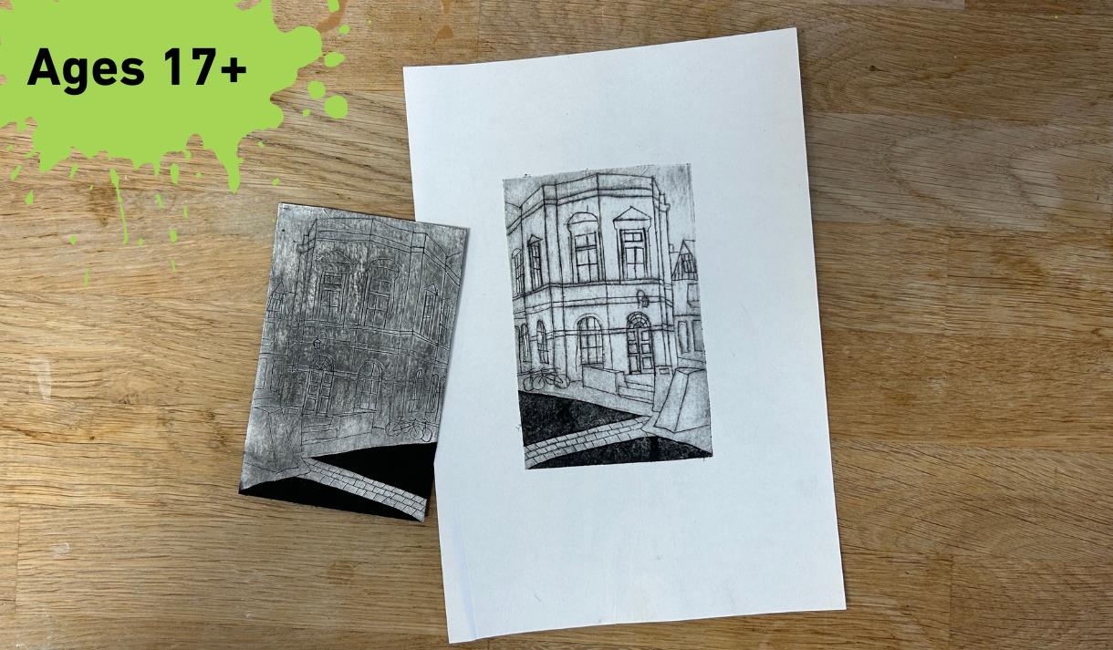 Paint splat in the top left corner with the words ''Ages 17+'' on to. main image Etching of maidstone town hall