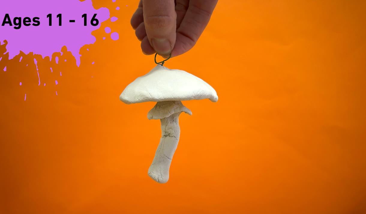 Inside a paint splat Ages 11 - 16. Main image a white clay mushroom