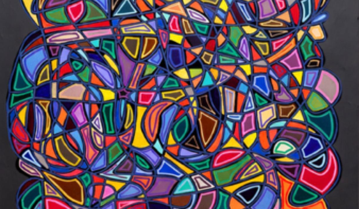 Abstract artwork in bright colours with black background