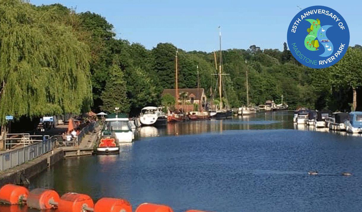 A view of the river Medway looking towards the Malta Inn. Boats moored on the river