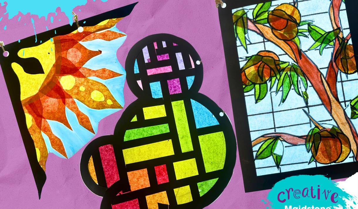 Stained glass-inspired collage pieces