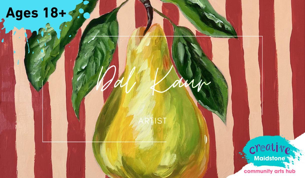 Painted pear on a striped background