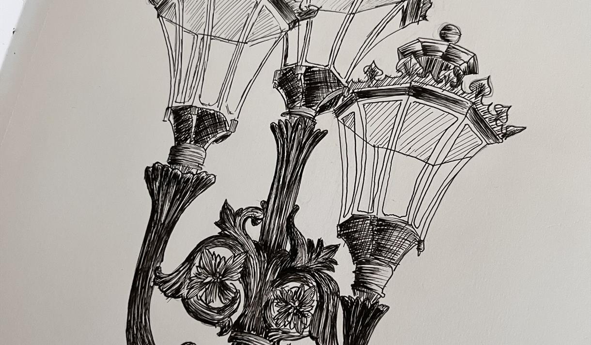 A sketch of an ornate lamppost