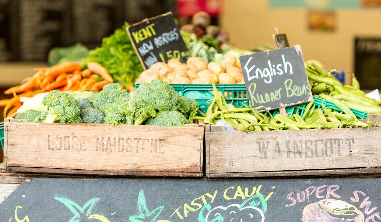 Boxes of fresh local vegetables