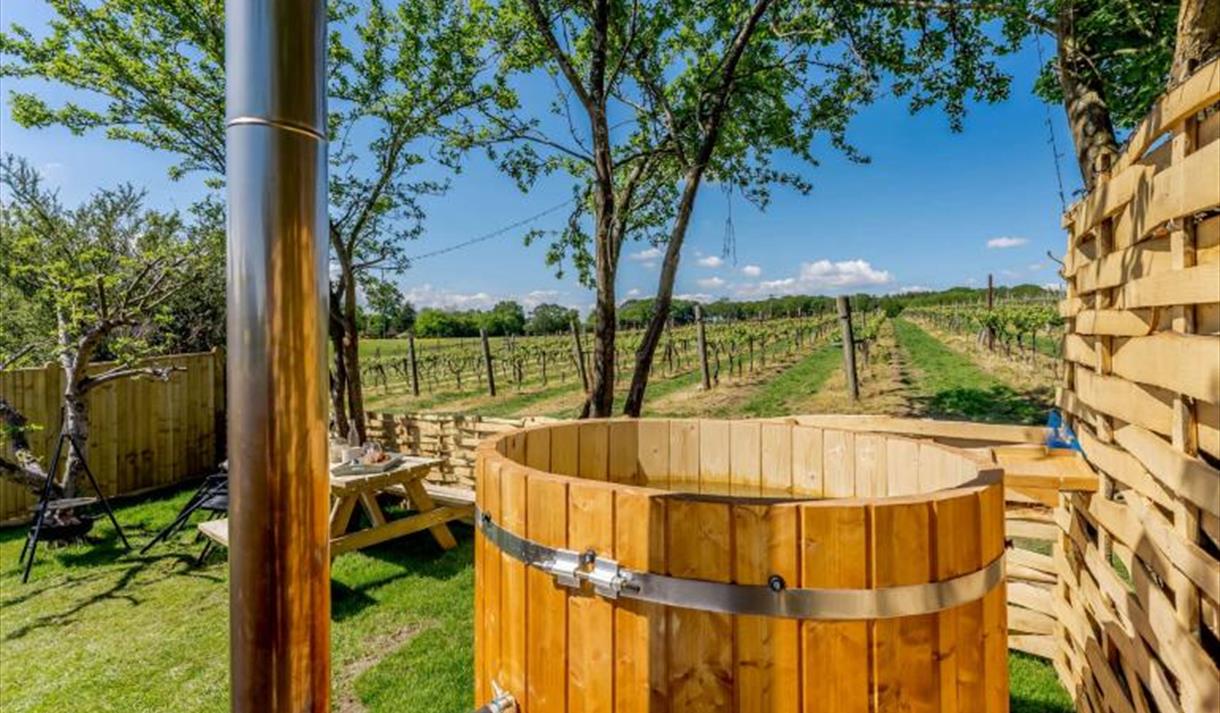 Hot tub overlooking the vineyards