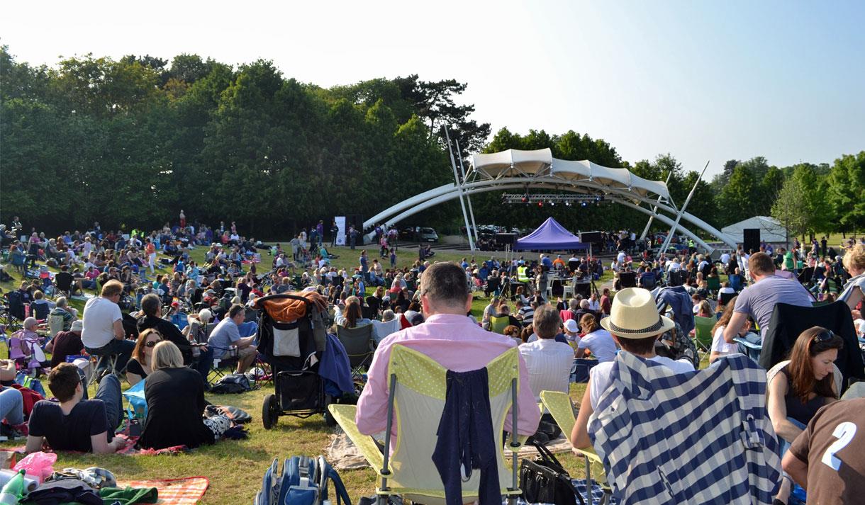 View of stage behind audience