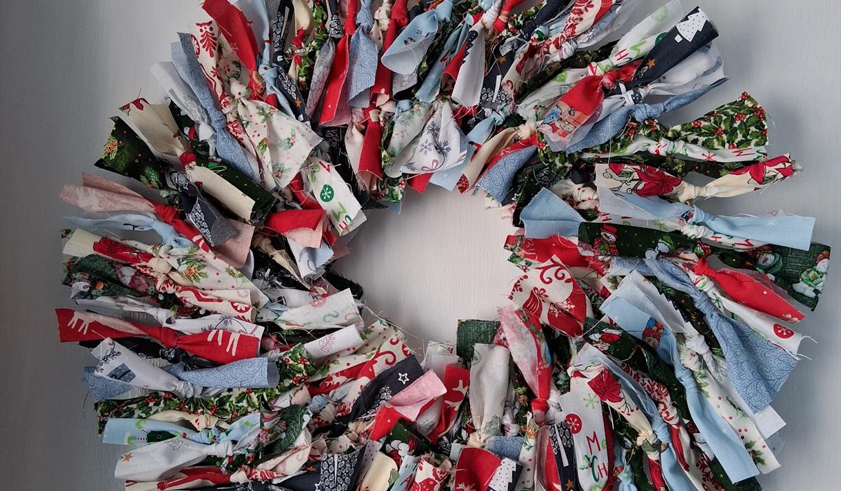 Rag Wreath against a white background