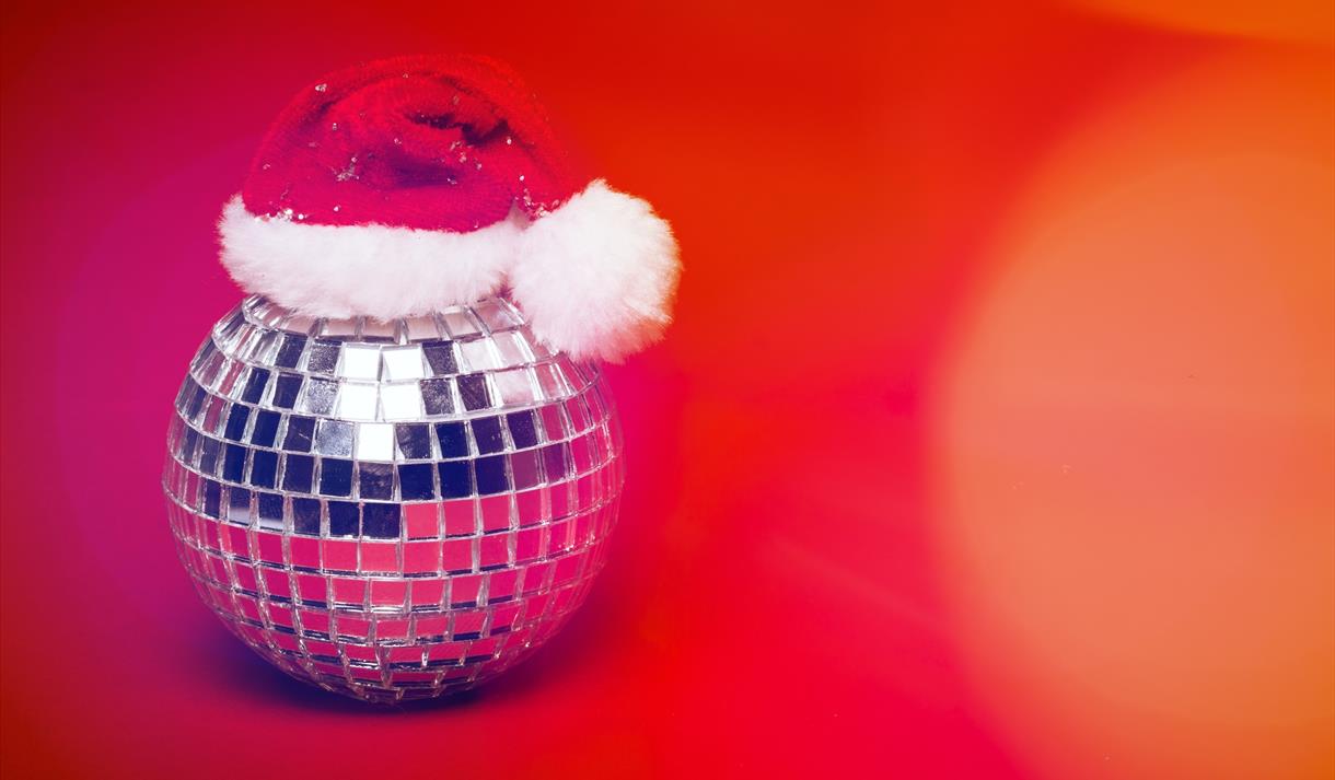 Santa Hat on a mirror ball Christmas Bauble
