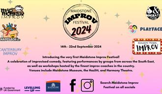 Poster for Maidstone Improv Festival, featuring the key dates (14th-22nd September) and the logos for most of the performing groups.