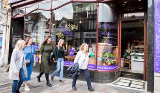 Five ladies outside of Leah's Bistro about to enter