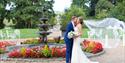 Wedding couple outside Chilston Park Hotel