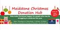 Cartoon Christmas banner with opening dates and times for the Donation Hub