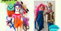 Three handmade fashion dolls on a cream background