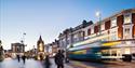 Jubilee Square in the evening with a bus passing