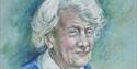 Drawing of an older lady, wearing a blue cardigan