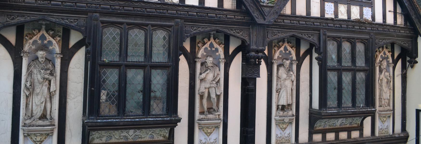 Look up at the buildings in Maidstone and you will find some historical figures above a shop in Bank Street.