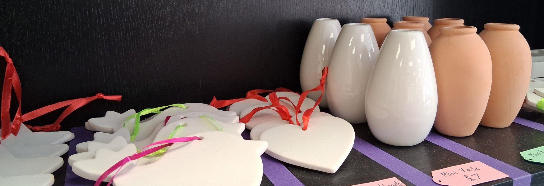 Pottery pieces awaiting painting