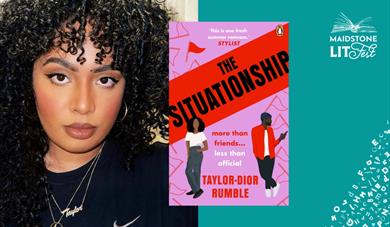 Taylor-Dior Rumble and her book 'The Situtationship ' in a graphic for Maidstone LitFest