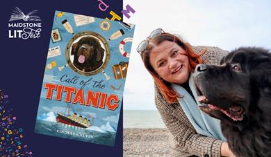 Lindsay Galvin with her book 'Call of the Titanic' graphic for Maidstone LitFest