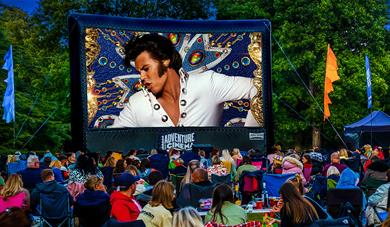 Elvis on screen at outdoor cinema