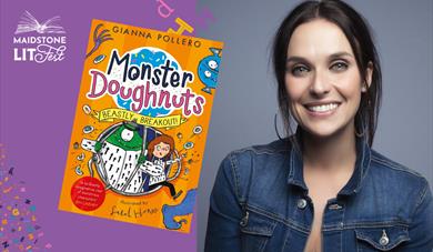 Picture of Gianna Pollero with her book Monster Doughnuts as a graphic for Maidstone LitFest