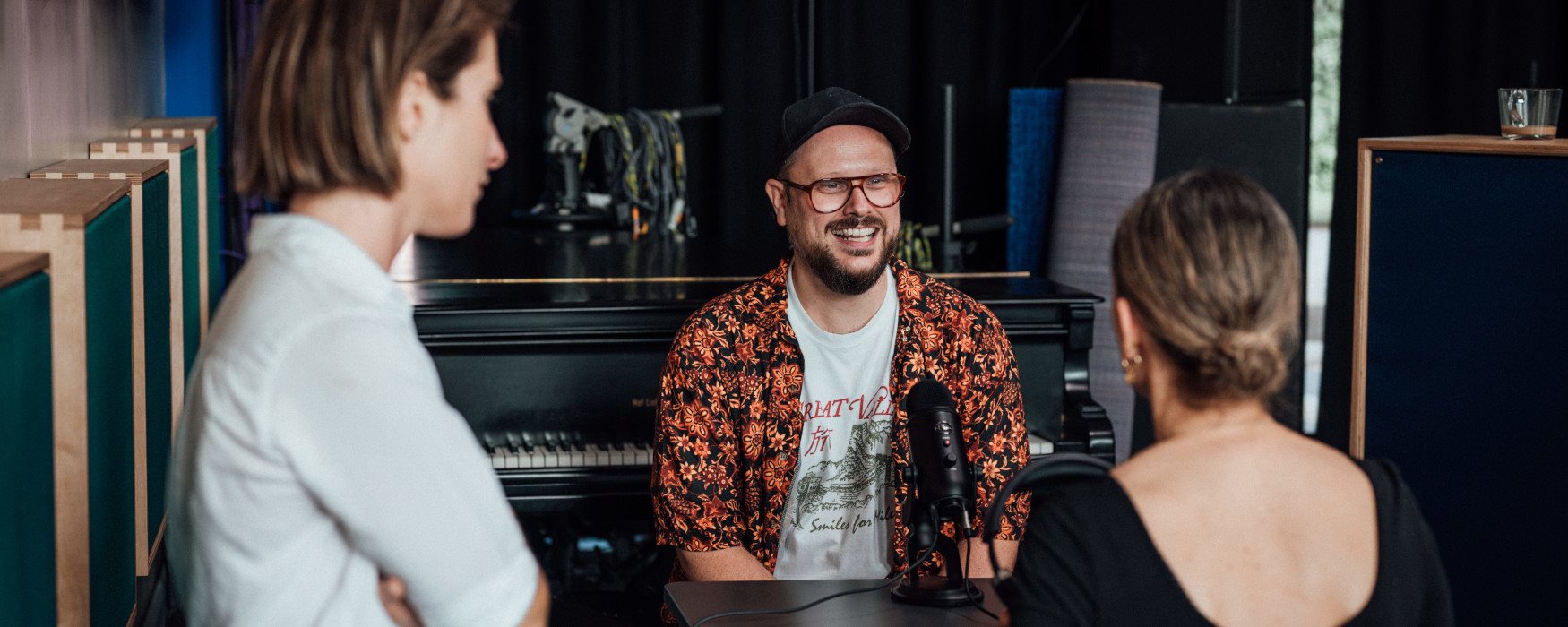 Gary recording audio in a studio for Proud campaign