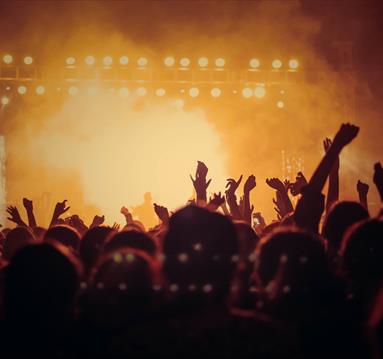 Yellow lights over large crowd