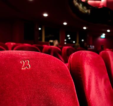 Red numbered seats at a theatre