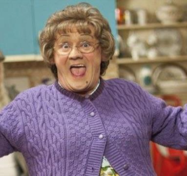 Mrs. Brown character in purple jumper