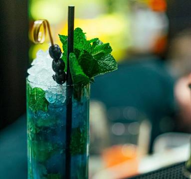 Freshly-prepared drink with ice and mint