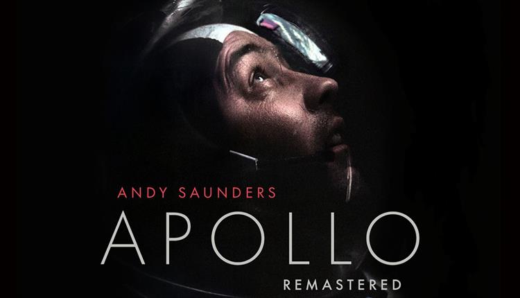 Black poster with an astronaut: Apollo Remastered
