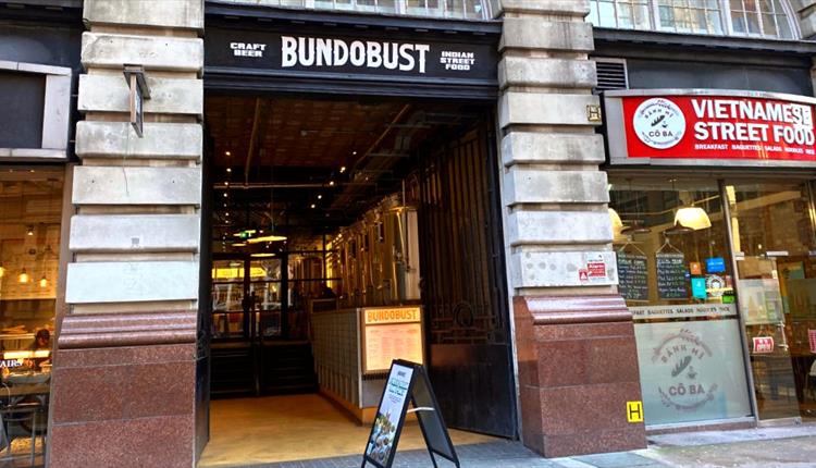 The opening front of Bundobust Brewery from a street view on Oxford Road.