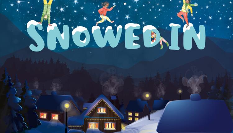 Winter scene with small houses in the night